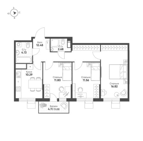 3-комнатная квартира