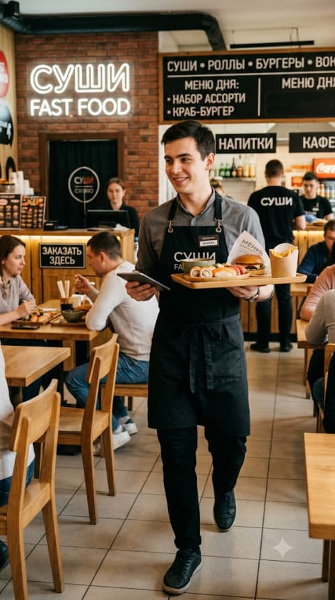 Официант в суши-баре и фастфуд Мариуполь!
